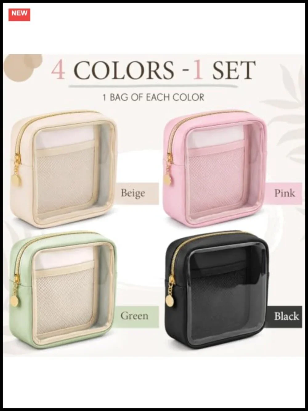 4 Piece Clear Makeup Bag Set Leather TSA Approved Cosmetic Pouch Travel